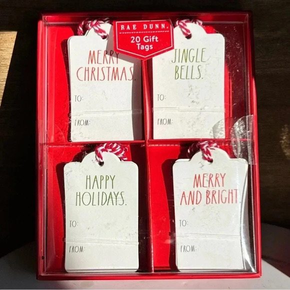 NEW Rae Dunn 20 Holiday Gift Tags w/ Red & White String - 5 Each of 4 Designs - Picture 3 of 3